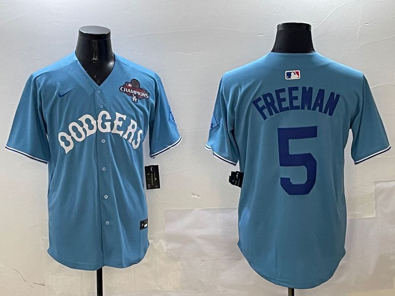 Men Los Angeles Dodgers #5 Freeman Light Blue Throwback Game 2025 Nike MLB Jersey style 4->los angeles dodgers->MLB Jersey